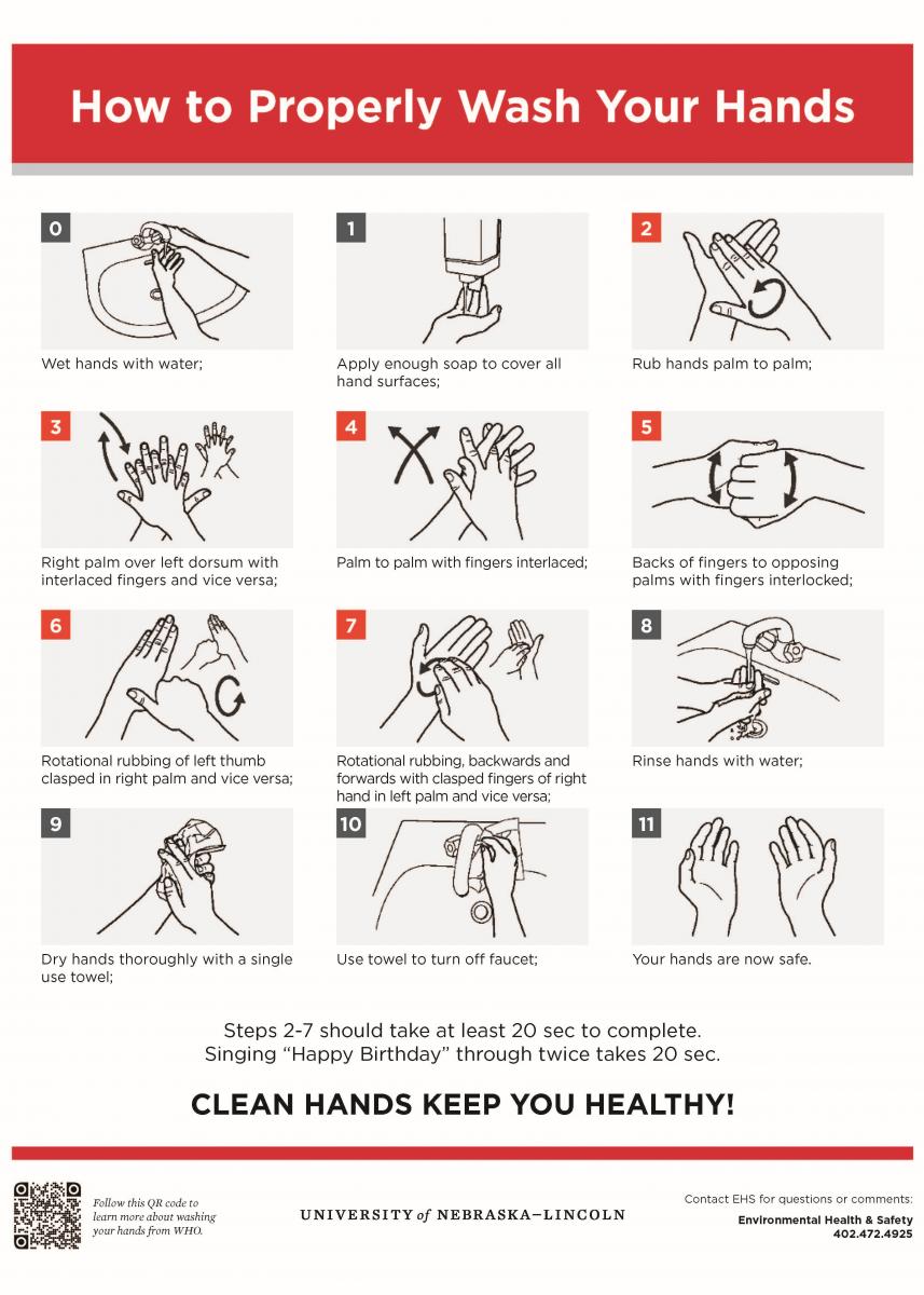 Poster showing how to wash your hands in twelve easy steps.