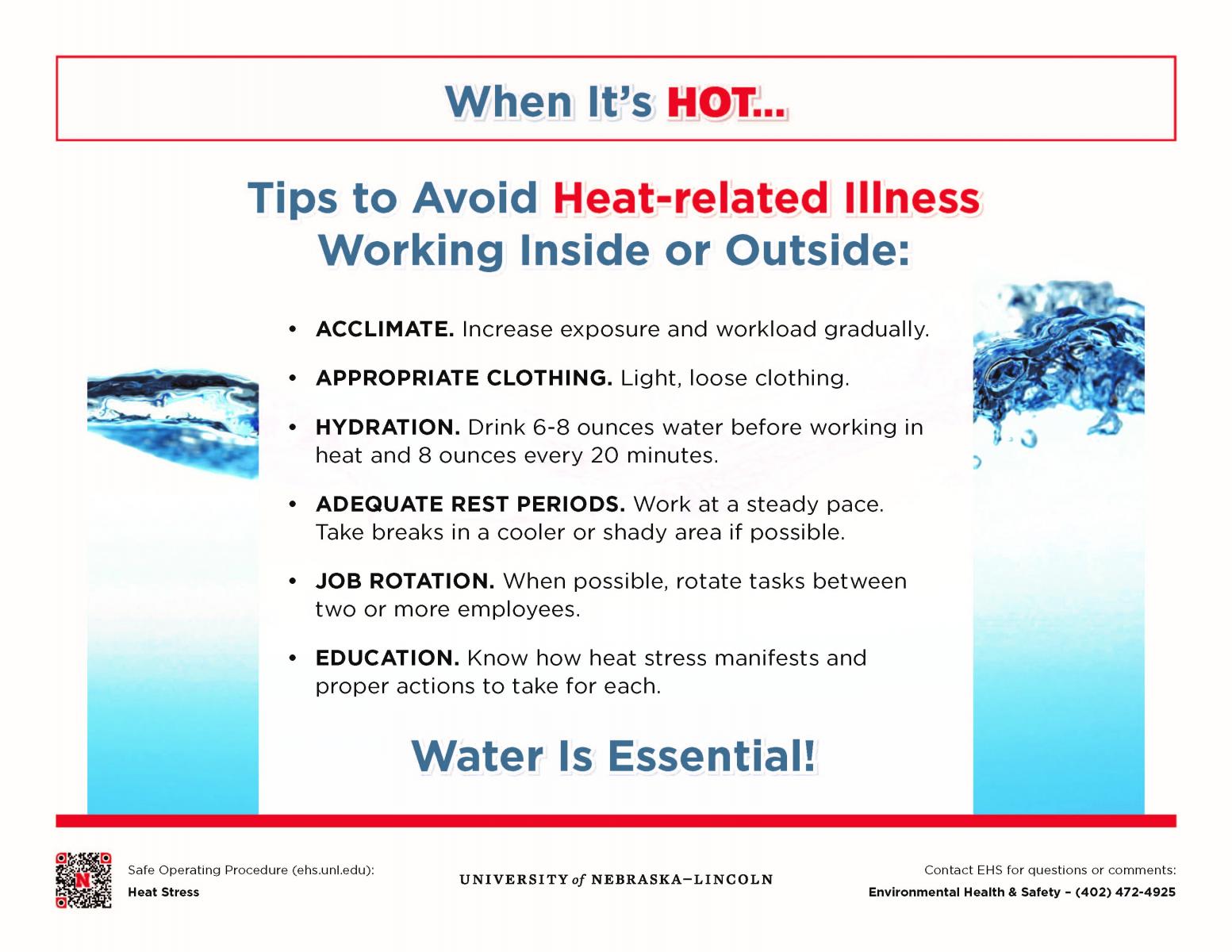 Poster listing tips to avoid heat-related illness.