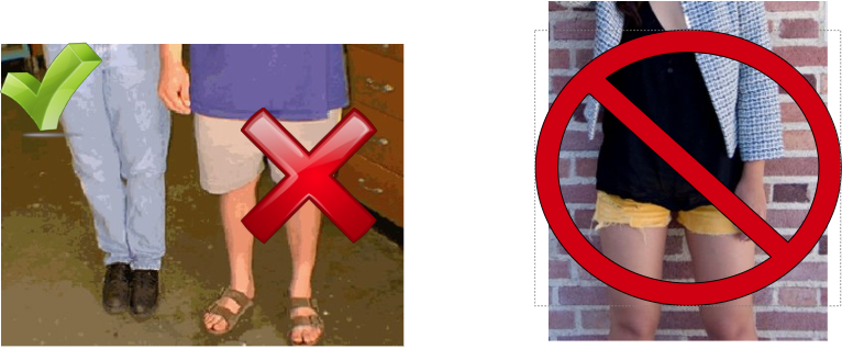 Examples of clothing to wear and not wear