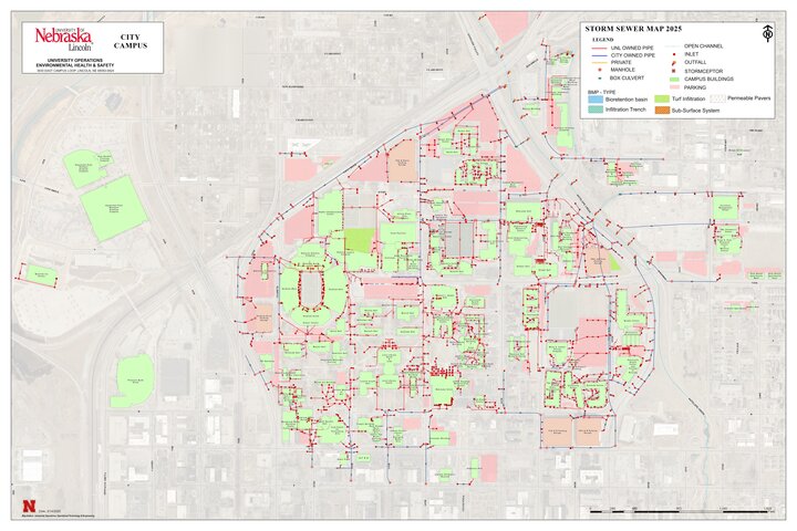 UNL City Campus Storm Sewer Map 2025